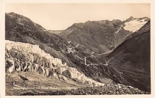 A186 Schweiz Rhonegletscher mit Hotel Belvedere 2200m Berg Postkarte