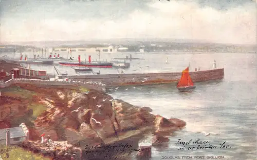 A185 Island of Man Port Skillion Douglas Art Oilette Steamboats Vintage Postkarte