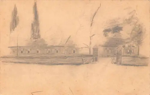 B078 Ungarn Skizze traditionelles Haus und Tor alte Postkarte