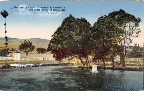 B661 Libanon Baalbek Sweet Waters of Ras el Ain Vintage Postkarte