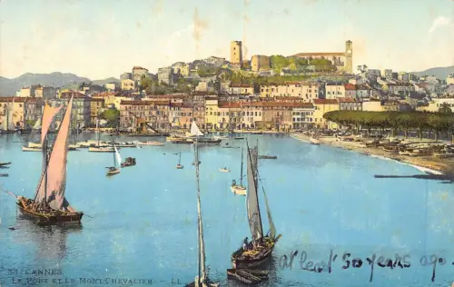 C020 Frankreich, Cannes Le Port et le Mont Chevalier Vintage Postkarte