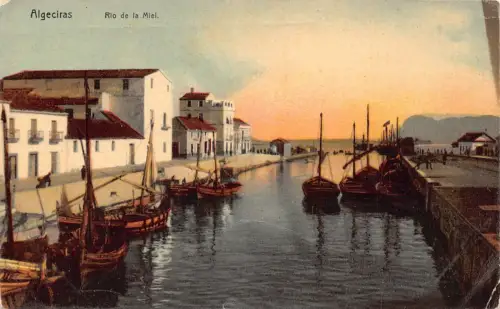B662 Spanien Algeciras Rio de la Miel Boote Vintage Postkarte