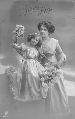 L351 Deutschland 1911 Happy Name Day Mutter Mädchen Blumensträuße Vintage Postkarte