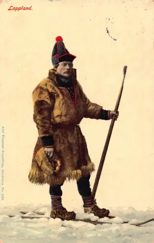 B665 Finnland Lappland Lappland 1914 Mann in Winter Tracht Postkarte