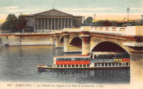 Frankreich Paris La Chambre des Deputes et Pont de Concorde Boot Vintage Postkarte
