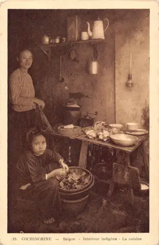 B665 Vietnam Cochinchine Saigon Interieur indigene La Cuisine Ureinwohner Postkarte