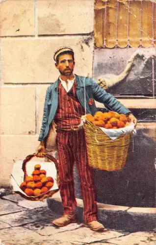B665 Italien Taormina Orange Straßenverkäufer Händlerkultur Vintage Postkarte