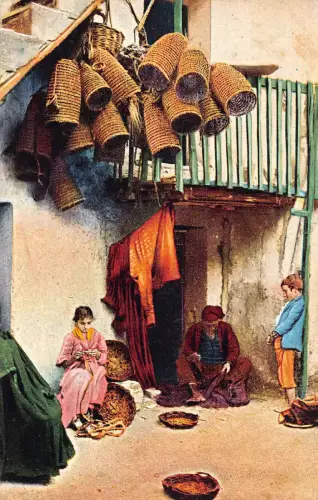 B665 Italien Bauern Basteln Holzkörbe Kinder Vintage Postkarte