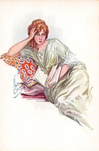L531 Glamour Lady Lesebuch von Law Ludson Vintage Postkarte