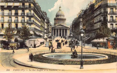 Frankreich Paris La Rue Soufflot et Pantheon Kutschen Vintage Postkarte