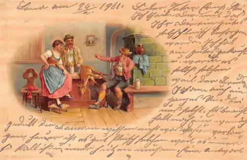 L414 Gruß 1901 Jäger Hirsch Litho Postkarte