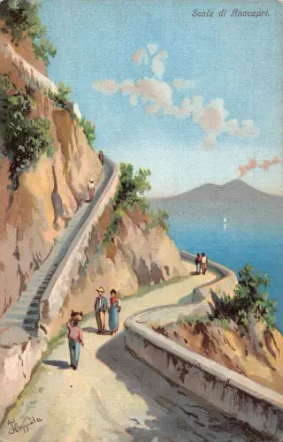 A010 Italien Capri Insel Scala Di Anacapri Treppengemälde signiert Postkarte