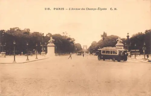 A009 Frankreich Paris Avenue Champ-Elysees Bus Autos Statuen Postkarte