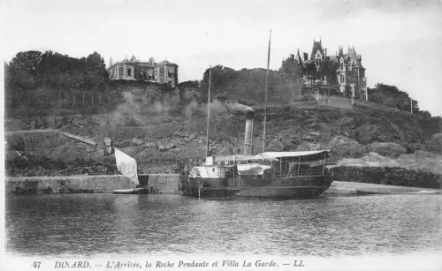 A009 Frankreich Dinard L'Arrivee Roche Hängende Villa La Garde Dampfschiff Postkarte