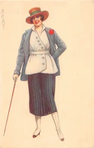 L531 Glamour Lady Fashion Hut Stick von Colombo Vintage Postkarte