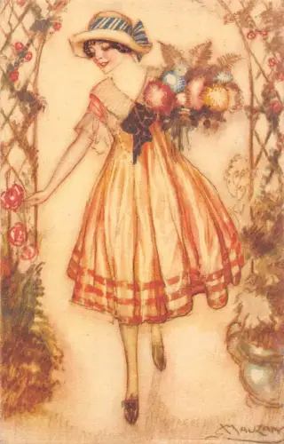 L531 Glamour Lady Blumen Rosen von A. Mauzan Vintage Postkarte