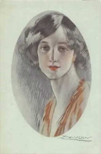 L531 Glamour Lady Portrait Passepartout von A. Mauzan Vintage Postkarte