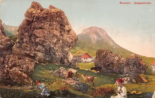 B077 Bosnien und Herzegowina Ziegenhirten Hirtenjungen Lamm Postkarte
