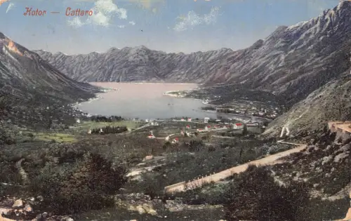 B077 Montenegro 1919 Kotor Cattaro General View Lake Vintage Postkarte