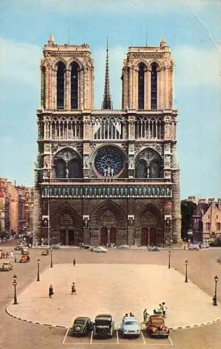 Frankreich 1960 Paris Notre-Dame Kathedrale Fassade Autos Oldtimer Postkarte
