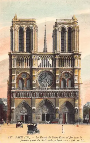 Frankreich Paris Notre Dame Kathedrale Fassade Auto Oldtimer Postkarte
