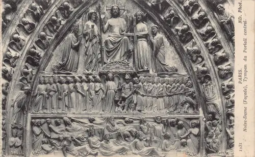 Frankreich Paris Notre-Dame Fassade Tympan du Portail Central Vintage Postkarte
