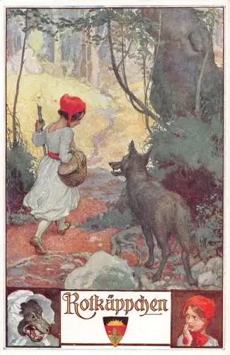 B084 Märchen Rotkaeppich Rotkäppchen Humanisierter Wolf Postkarte