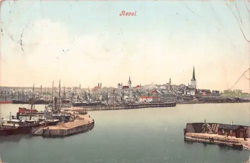 B078 Estland 1909 Reval Tallinn Boats Pier Vintage Postkarte