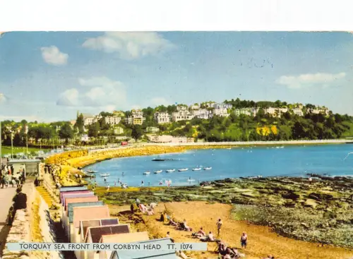 B180 England Torquay Sea front from Corbyn Head 1964 vintage postcard