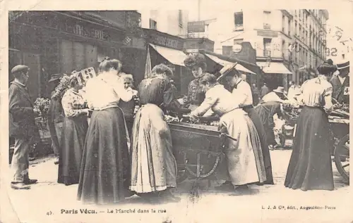 Frankreich 1909 Paris Vecu Marche Dans Rue Markt Frauen Maßstab Vintage Postkarte