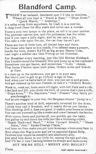 A771 England 1917 Blandford Camp Gedicht Vintage Postkarte