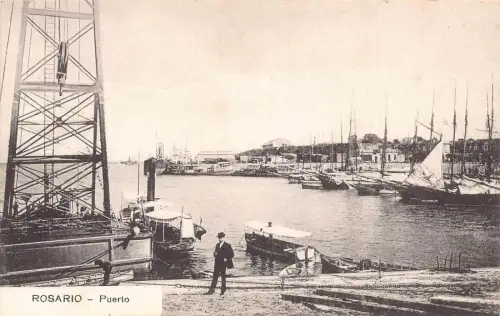 A815 Argentinien Rosario Puerto Hafen Dampfschiff Boote Vintage Postkarte