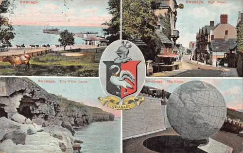 A773 England 1910 High Street Swanage Tilly Whim Caves Globus Postkarte
