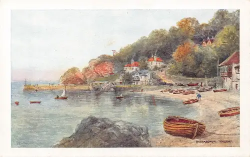 B181 England Babbacombe Fischerboote Kunst Torquay Vintage Postkarte