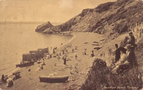 B181 England Torquay 1915 Meadfoot Beach Boats Touristen Vintage Postkarte