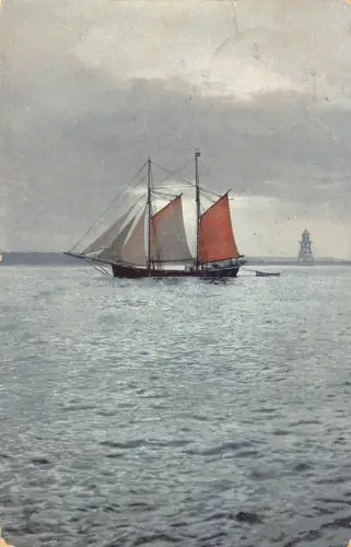 Meerblick 1911 Segelboot an einem ruhigen Tag Vintage Postkarte