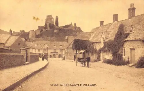 A773 England Corfe Castle Village Vintage Postkarte