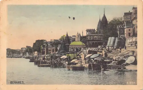 B177 Indien Benares 1908 Flussblick Boote Vintage Postkarte