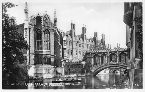 L242 England St John's College Bridge of Sighs Bibliothek Cambridge RPPC Postkarte