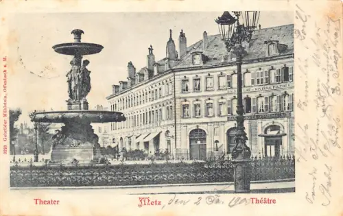 L096 Frankreich 1900 Theater Metz Brunnen Vintage Postkarte