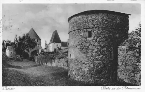 L203 Deutschland Passau Partie an der Römermauer Turm Vintage Postkarte