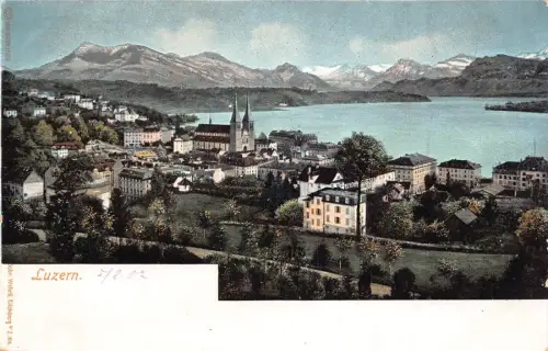 L072 Schweiz, Luzern 1902 Berg-, See- und Stadtansicht Vintage Postkarte