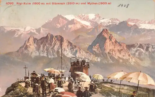 L072 Schweiz 1908 Rigi-Kulm 1800m mit Glaernisch und Mythen Vintage Postkarte
