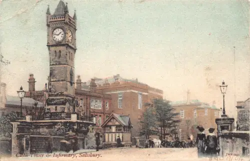 A775 England 1904 Salisbury Clock Tower and Infirmary Vintage Postkarte