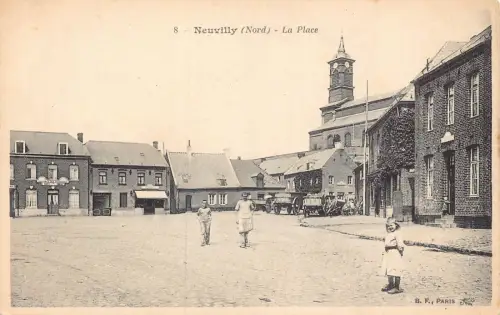 A913 Frankreich Neuvilly La Place Platz Kinder Vintage Postkarte