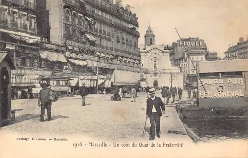 A913 Frankreich 1905 Marseille Coin du Quai de Fraternite Pioule Shops Postkarte