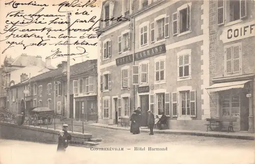 A913 Frankreich 1904 Contrexeville Hotel Harmand Restaurant Vintage Postkarte