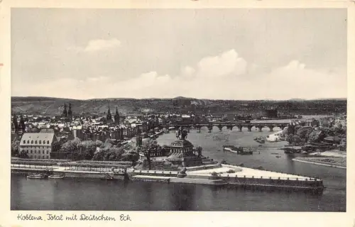 L187 Deutschland Koblenz Deutsches Eck Panoramablick Vintage Postkarte