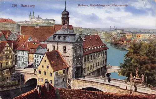 L187 Deutschland Bamberg Rathaus Michelsberg Kleinvenedig Brücke Vintage Postkarte