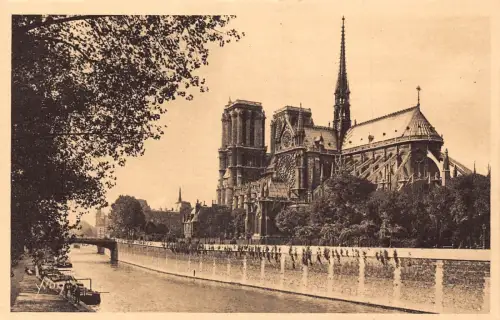 L095 Frankreich Paris Notre Dame Kathedrale und Archeveche Platz Vintage Postkarte